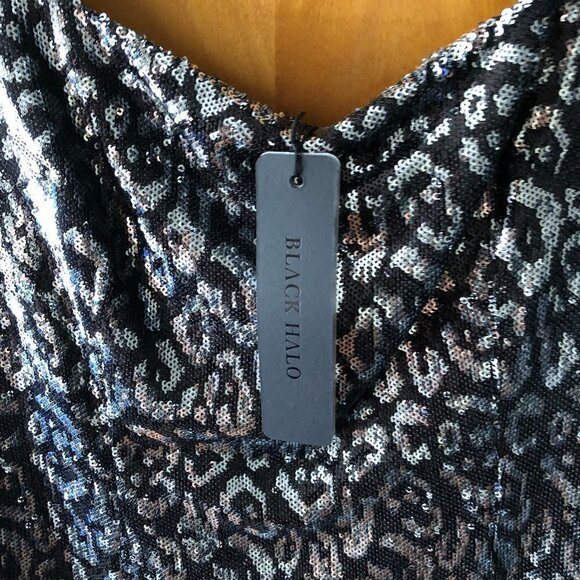 NWT Black Halo Lilo Sequin Sheath Dress Eclipse Black Silver Zodiac Sleeveless 8 - Picture 9 of 16